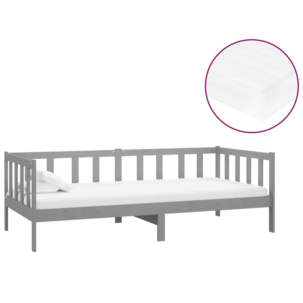 vidaXL Day Bed with Mattress 90x200 cm Grey Solid Pine Wood