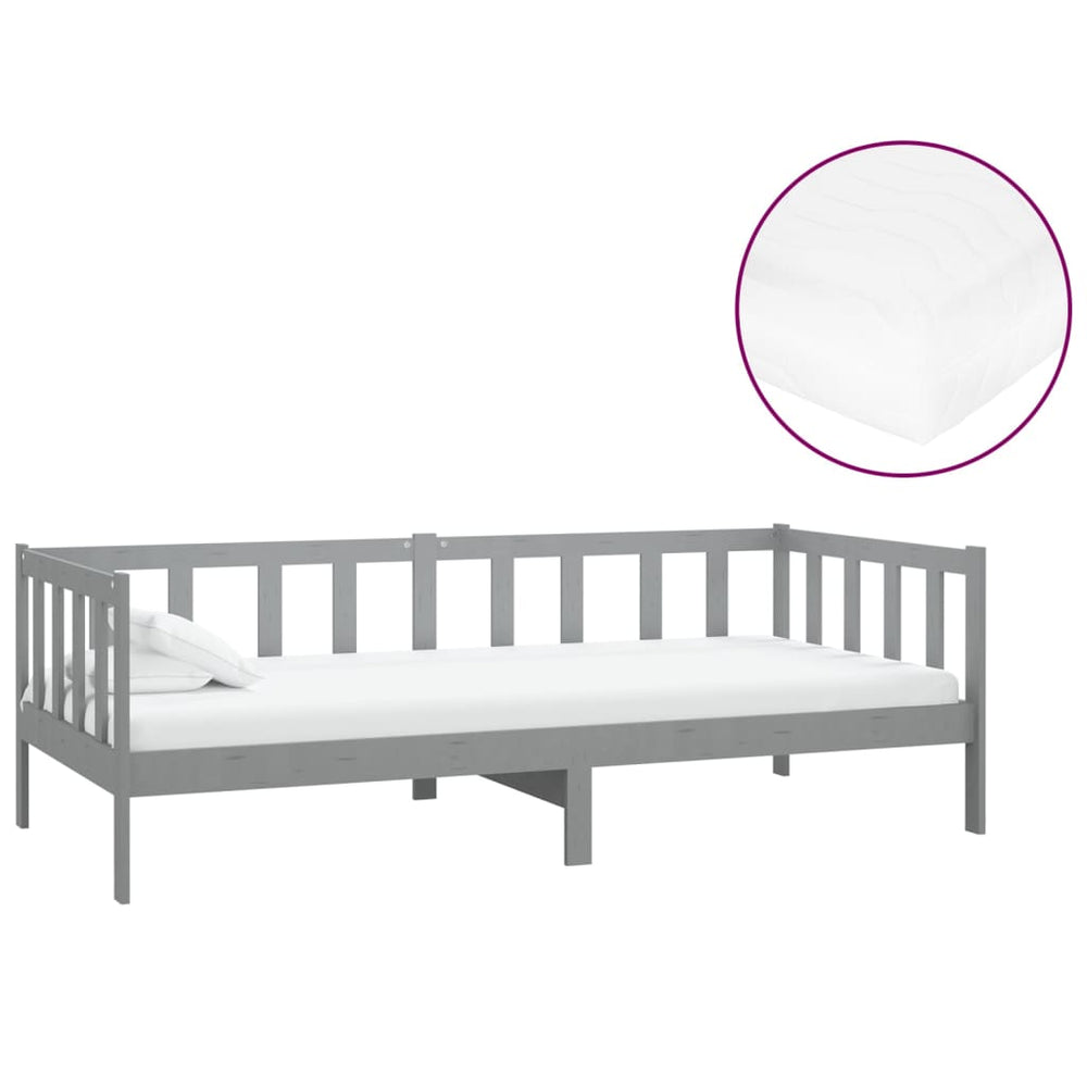 vidaXL Day Bed with Mattress 90x200 cm Grey Solid Pine Wood