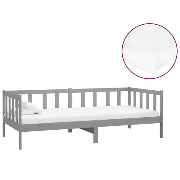 vidaXL Day Bed with Mattress 90x200 cm Grey Solid Pine Wood