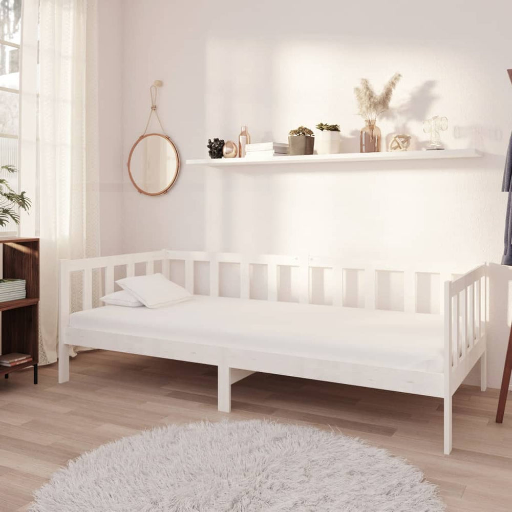 vidaXL Day Bed with Mattress 90x200 cm White Solid Pine Wood