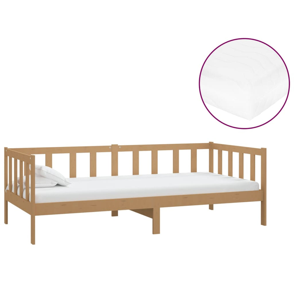 vidaXL Day Bed with Mattress 90x200 cm Honey Brown Solid Pine Wood