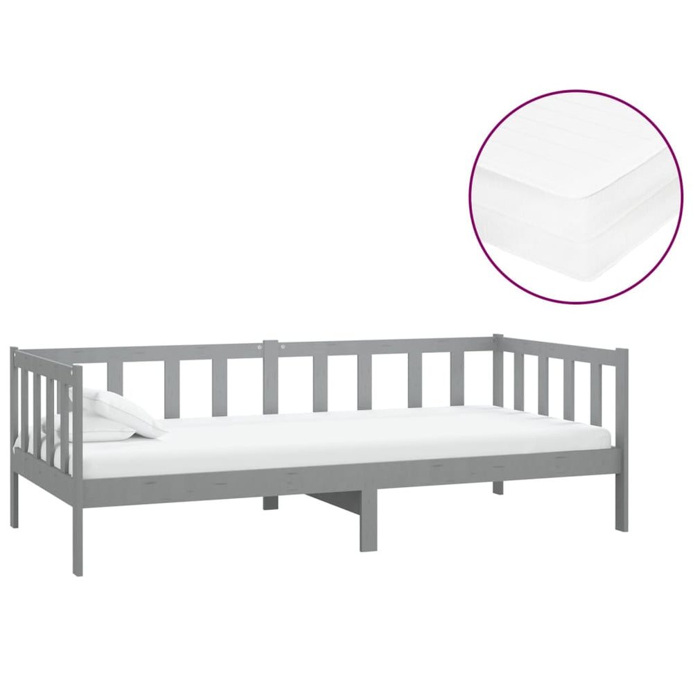 vidaXL Day Bed with Mattress 90x200 cm Grey Solid Pine Wood