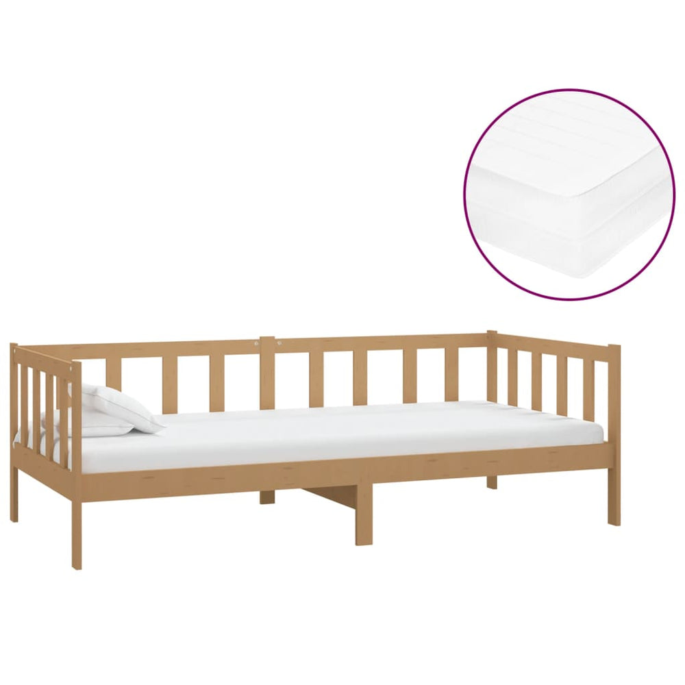 vidaXL Day Bed with Mattress 90x200 cm Honey Brown Solid Pine Wood