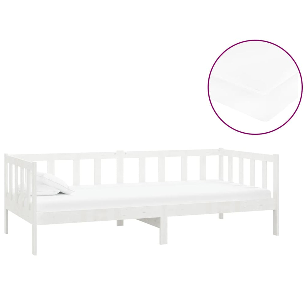 vidaXL Day Bed with Mattress 90x200 cm White Solid Pine Wood