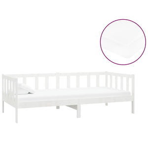 vidaXL Day Bed with Mattress 90x200 cm White Solid Pine Wood