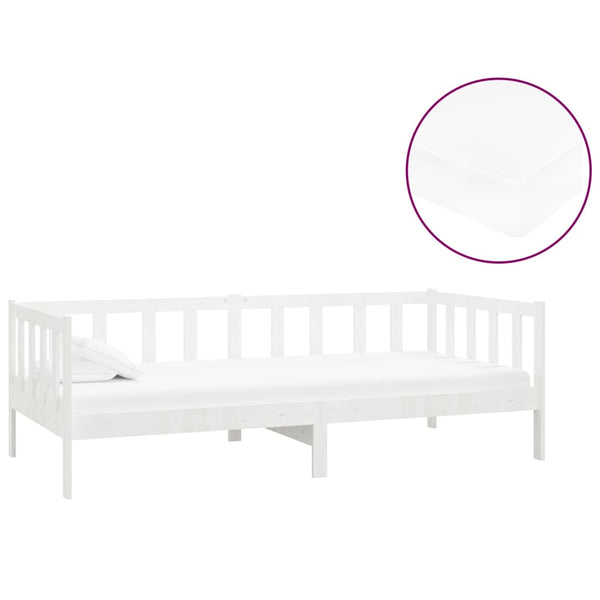 vidaXL Day Bed with Mattress 90x200 cm White Solid Pine Wood