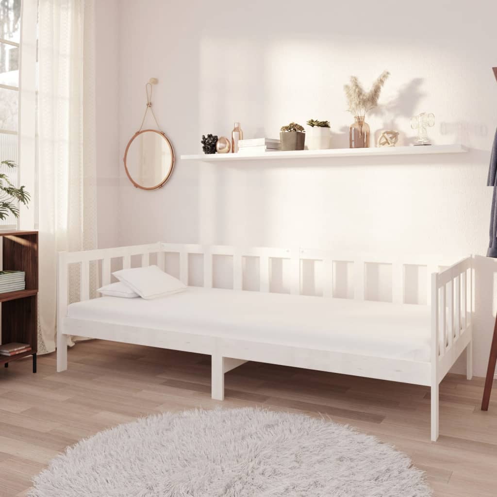 vidaXL Day Bed with Mattress 90x200 cm White Solid Pine Wood