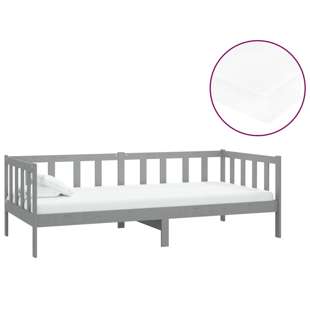 vidaXL Day Bed with Mattress 90x200 cm Grey Solid Pine Wood