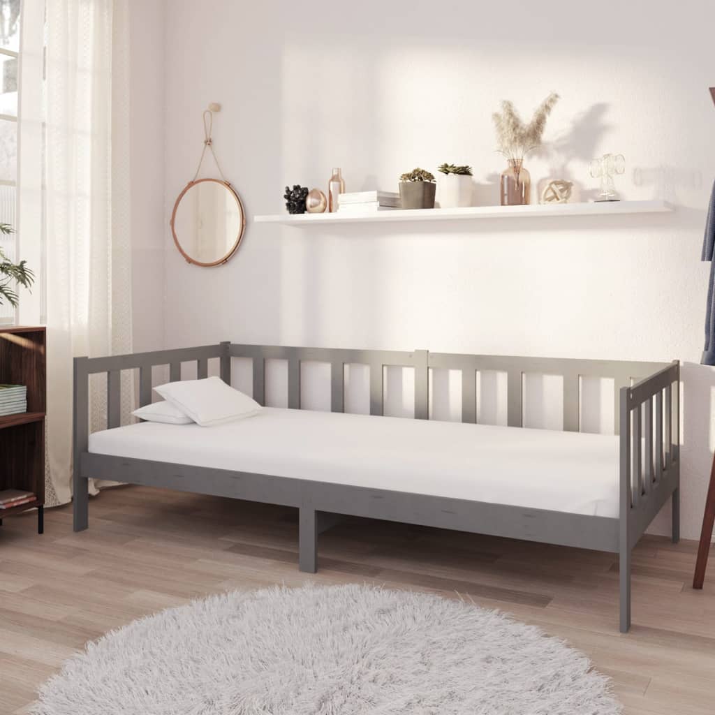 vidaXL Day Bed with Mattress 90x200 cm Grey Solid Pine Wood