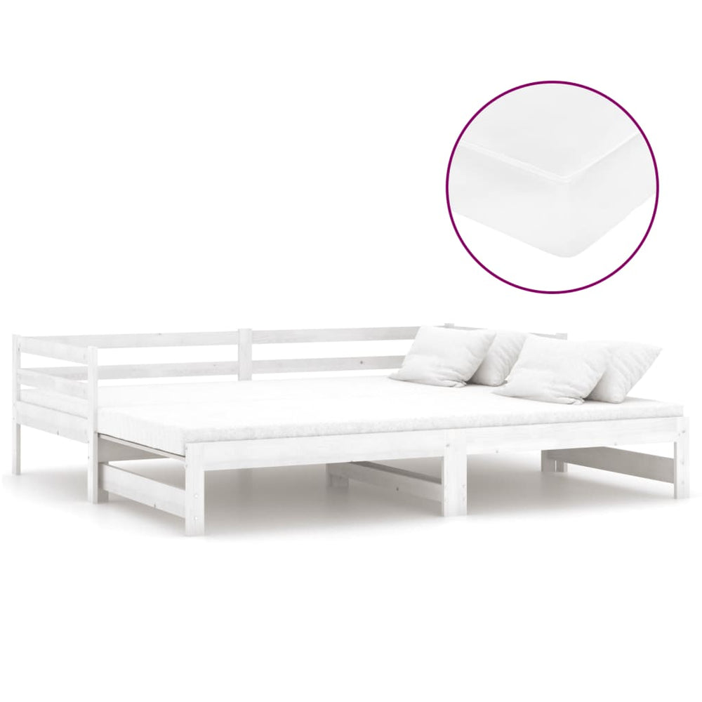 vidaXL Extendable Day Bed 2x(90x200) cm White Solid Pine Wood