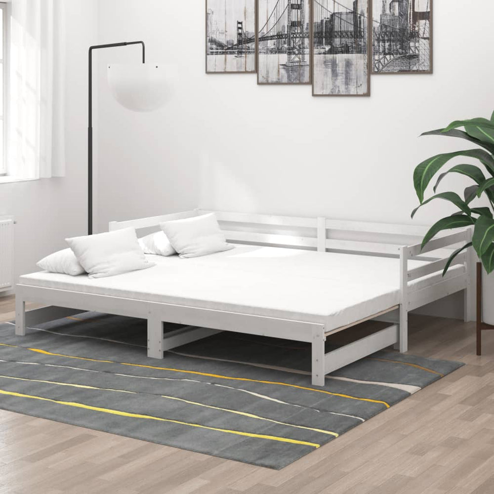 vidaXL Extendable Day Bed 2x(90x200) cm White Solid Pine Wood
