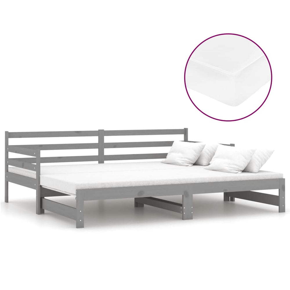 vidaXL Extendable Day Bed 2x(90x200) cm Grey Solid Pine Wood