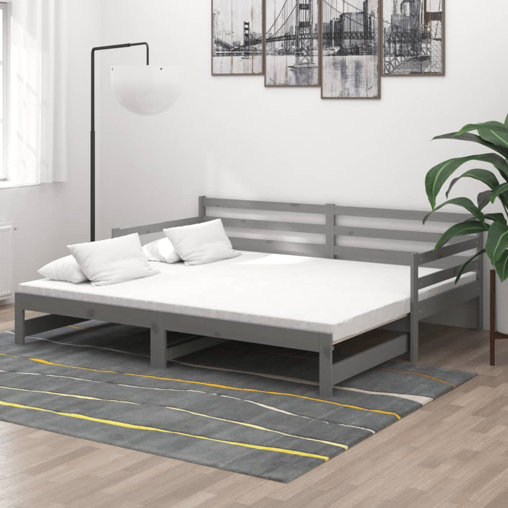 vidaXL Extendable Day Bed 2x(90x200) cm Grey Solid Pine Wood