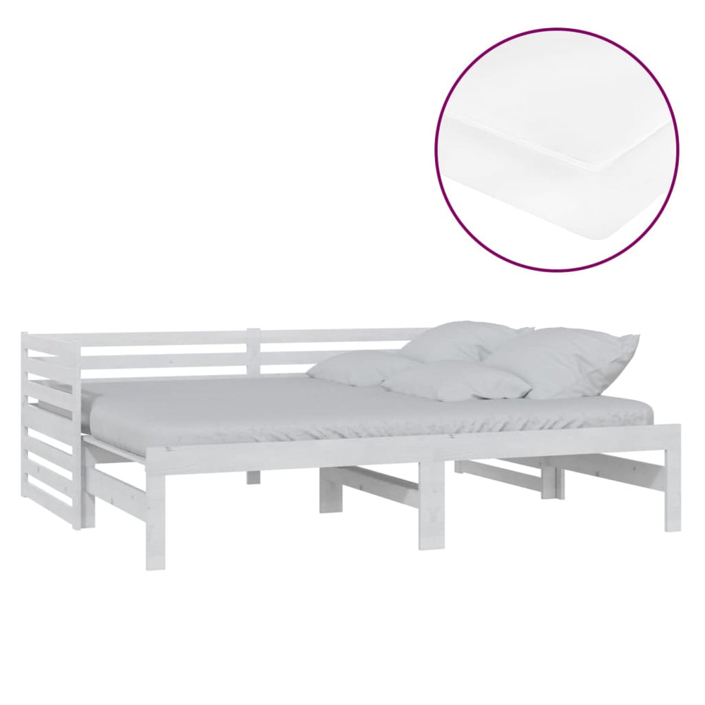 vidaXL Extendable Day Bed 2x(90x200) cm White Solid Pine Wood
