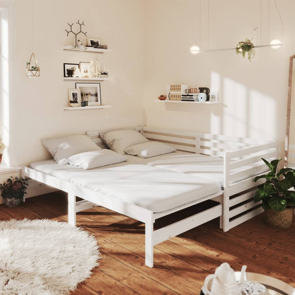 vidaXL Extendable Day Bed 2x(90x200) cm White Solid Pine Wood