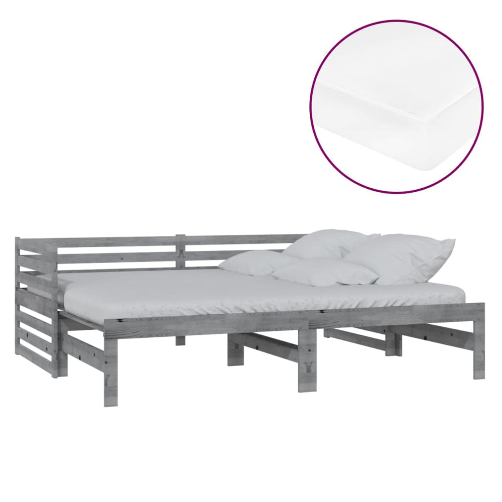 vidaXL Extendable Day Bed 2x(90x200) cm Grey Solid Pine Wood