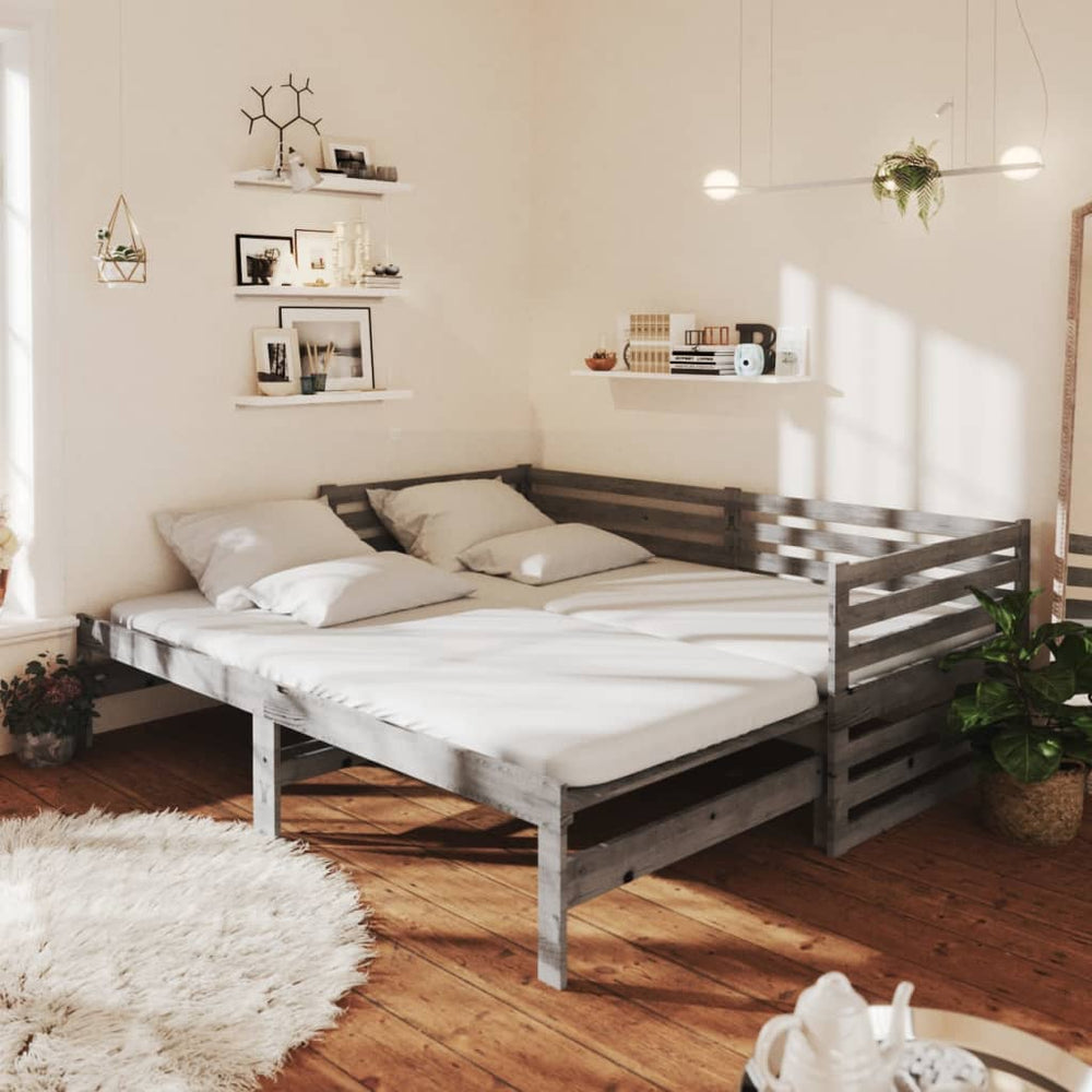 vidaXL Extendable Day Bed 2x(90x200) cm Grey Solid Pine Wood