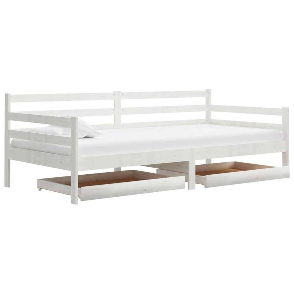 vidaXL Day Bed with Drawers 90x200 cm White Solid Pine Wood