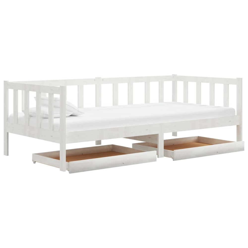 vidaXL Day Bed with Drawers 90x200 cm White Solid Pine Wood