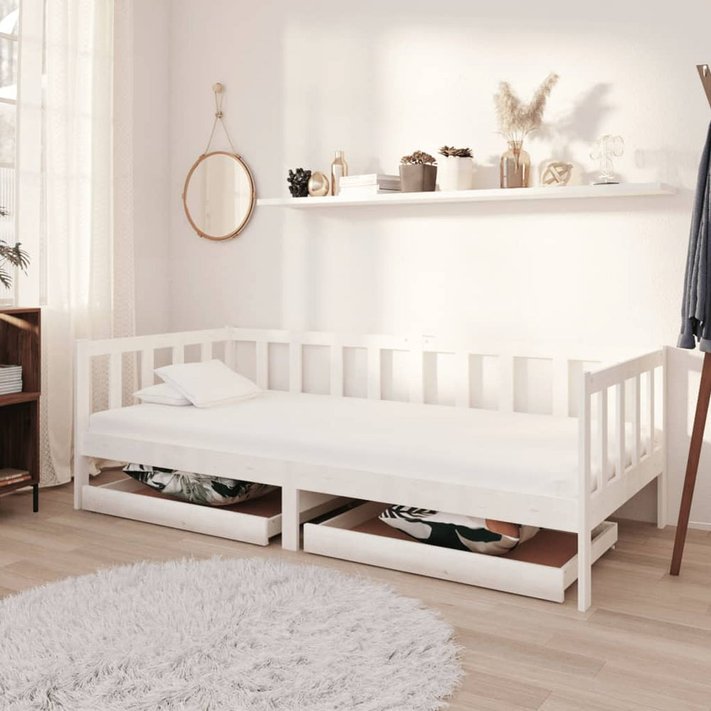 vidaXL Day Bed with Drawers 90x200 cm White Solid Pine Wood