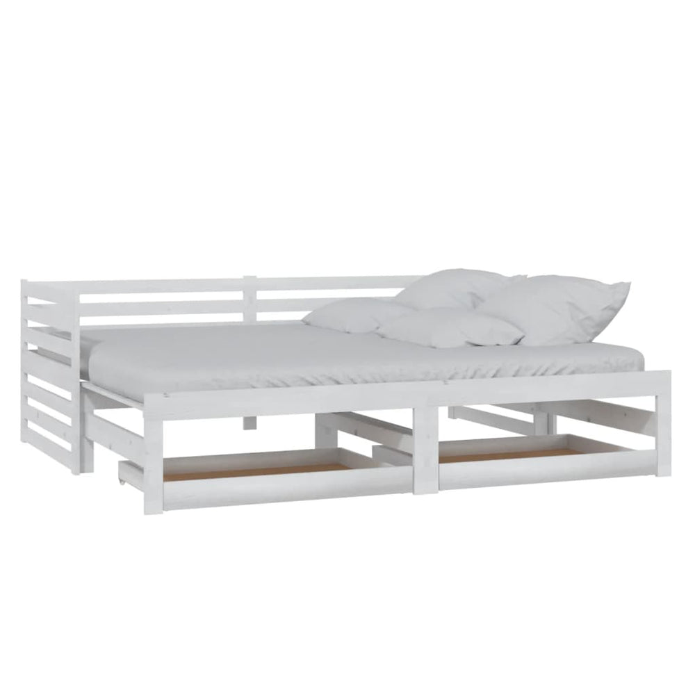 vidaXL Extendable Day Bed 2x(90x200) cm White Solid Pine Wood
