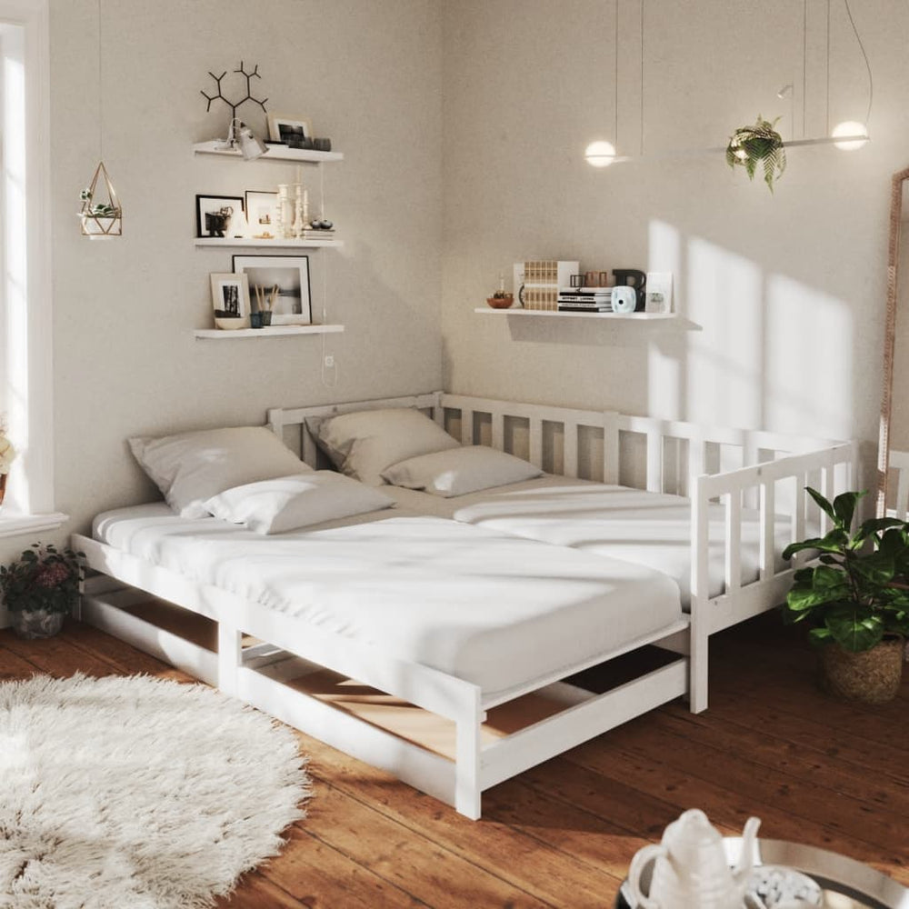 vidaXL Extendable Day Bed 2x(90x200) cm White Solid Pine Wood