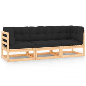vidaXL 3-Piece Garden Lounge Set with Cushions Solid Pine Wood