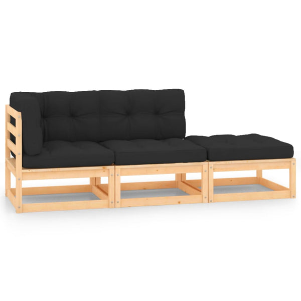 vidaXL 3-Piece Garden Lounge Set with Cushions Solid Pine Wood