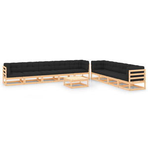 vidaXL 10-piece Garden Lounge Set with Cushions Solid Pine Wood