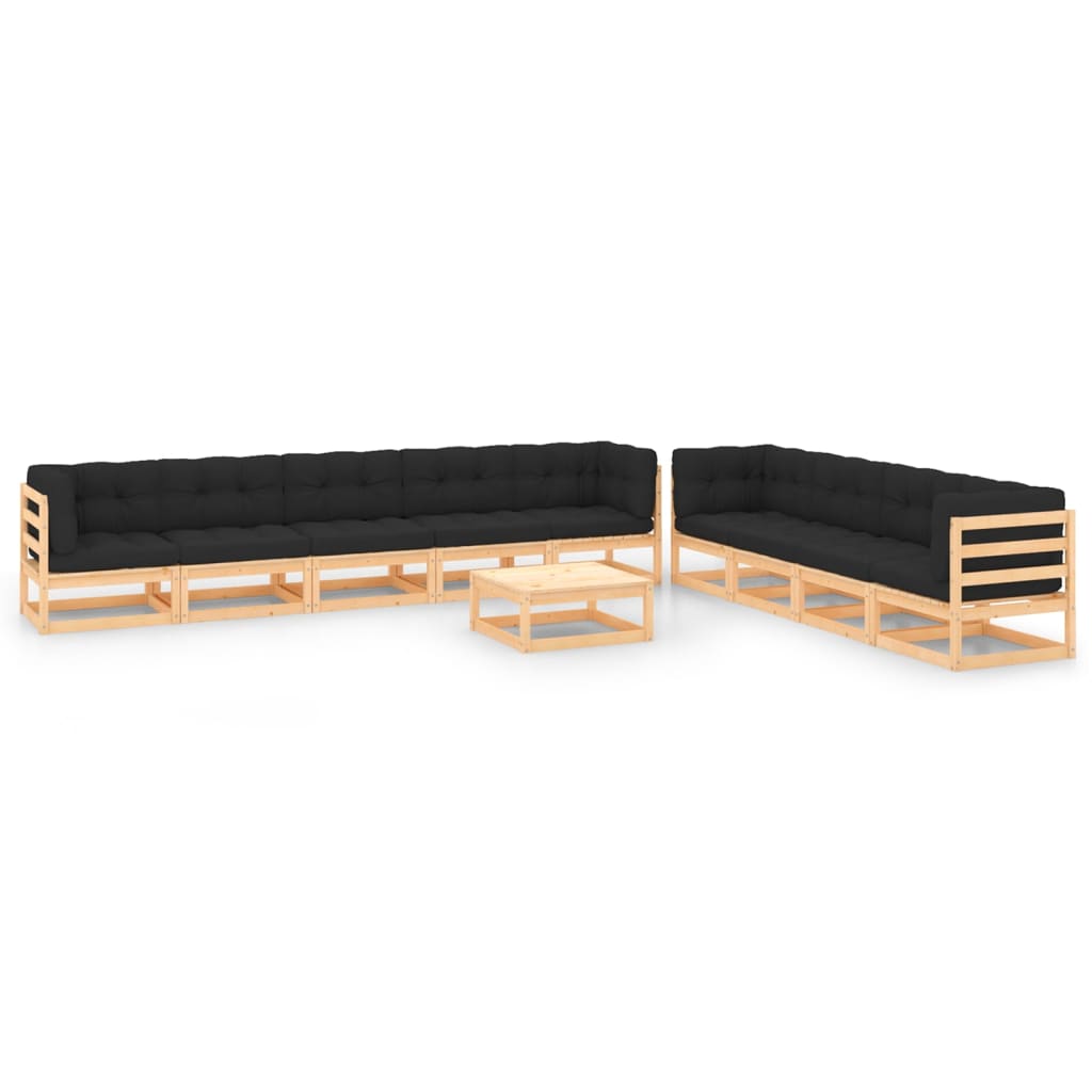 vidaXL 10-piece Garden Lounge Set with Cushions Solid Pine Wood