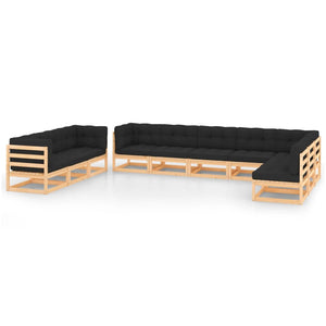 vidaXL 10-piece Garden Lounge Set with Cushions Solid Pine Wood