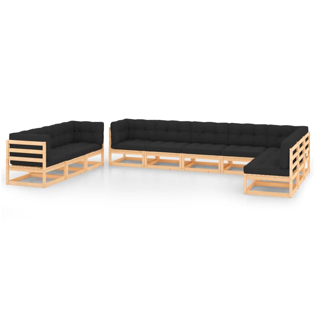 vidaXL 10-piece Garden Lounge Set with Cushions Solid Pine Wood