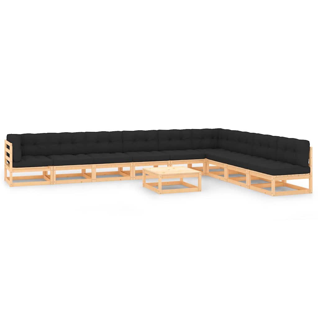 vidaXL 10-piece Garden Lounge Set with Cushions Solid Pine Wood