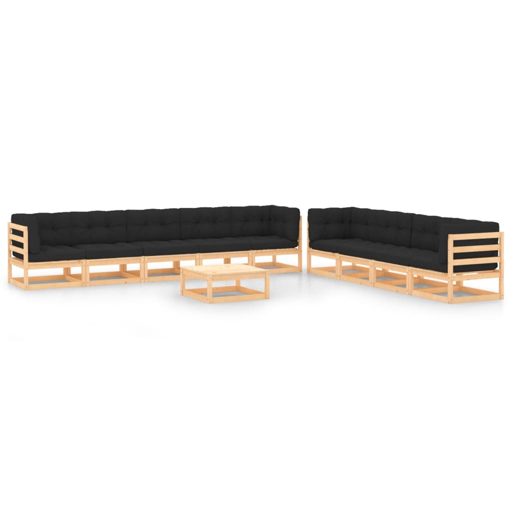 vidaXL 10-piece Garden Lounge Set with Cushions Solid Pine Wood