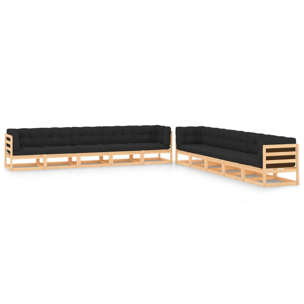 vidaXL 10-piece Garden Lounge Set with Cushions Solid Pine Wood