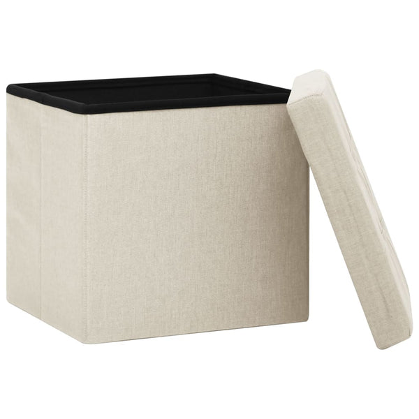 vidaXL Storage Ottoman Cream Linen Look