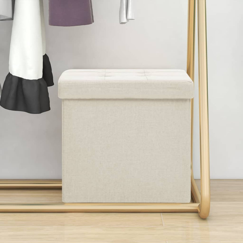vidaXL Storage Ottoman Cream Linen Look
