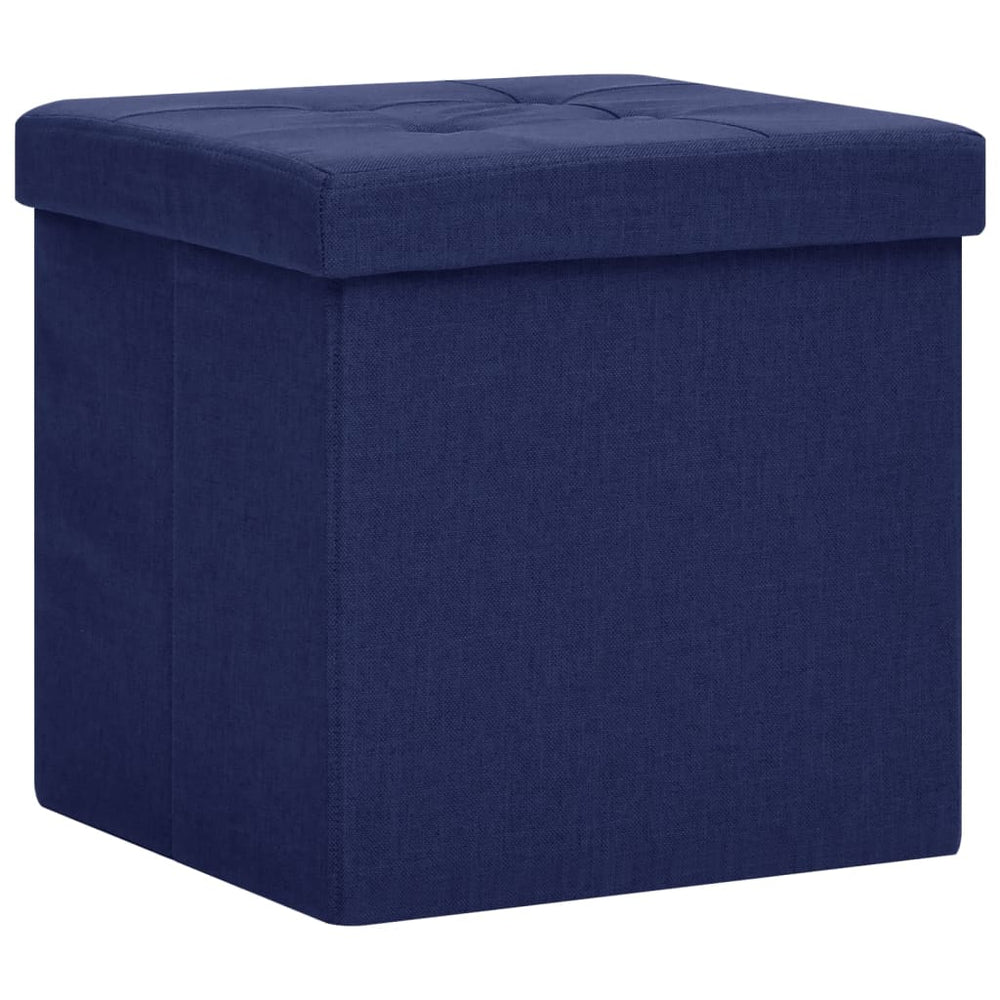 vidaXL Storage Ottoman Blue Linen Look