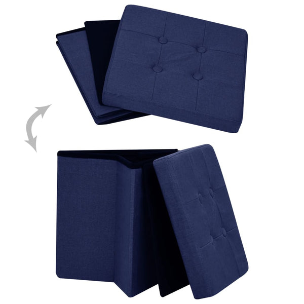 vidaXL Storage Ottoman Blue Linen Look