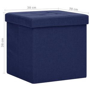 vidaXL Storage Ottoman Blue Linen Look