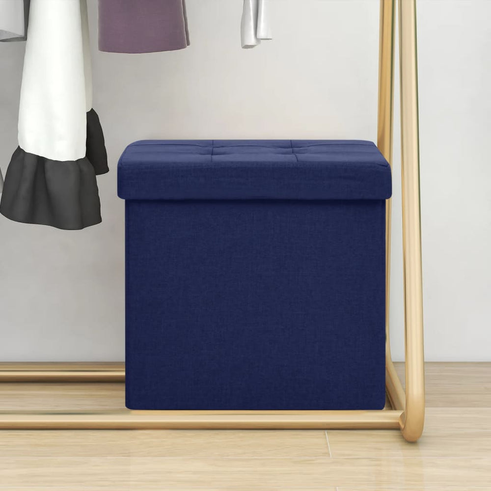 vidaXL Storage Ottoman Blue Linen Look