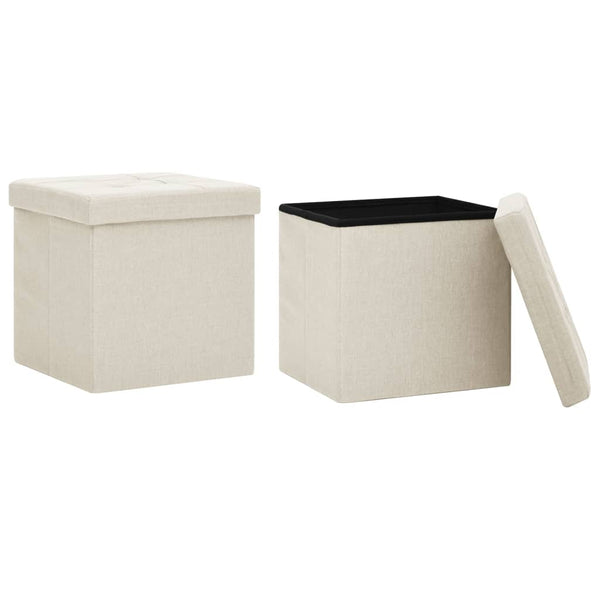 vidaXL Storage Ottoman 2 pcs Cream White Linen Look