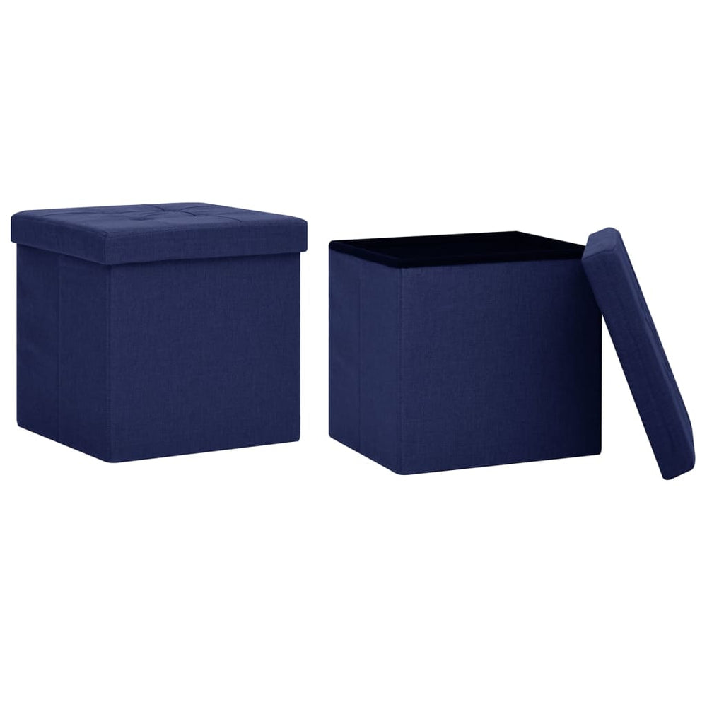 vidaXL Storage Ottoman 2 pcs Blue Linen Look