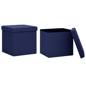 vidaXL Storage Ottoman 2 pcs Blue Linen Look