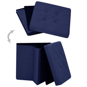 vidaXL Storage Ottoman 2 pcs Blue Linen Look