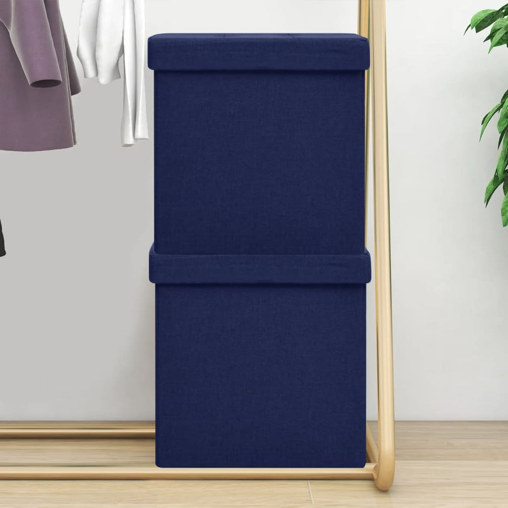 vidaXL Storage Ottoman 2 pcs Blue Linen Look