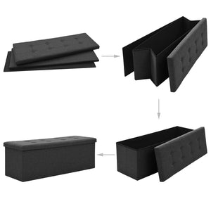 vidaXL Foldable Storage Bench Black Linen Look