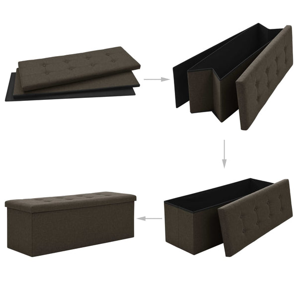 vidaXL Foldable Storage Bench Dark Brown Linen Look
