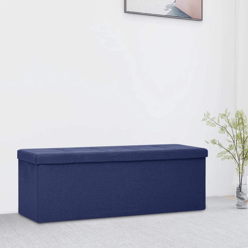 Faltbare Sitzbank Blau Leinenoptik mit Stauraum