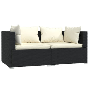 vidaXL 3-Piece Garden Lounge Set with Cushions Black Poly Rattan